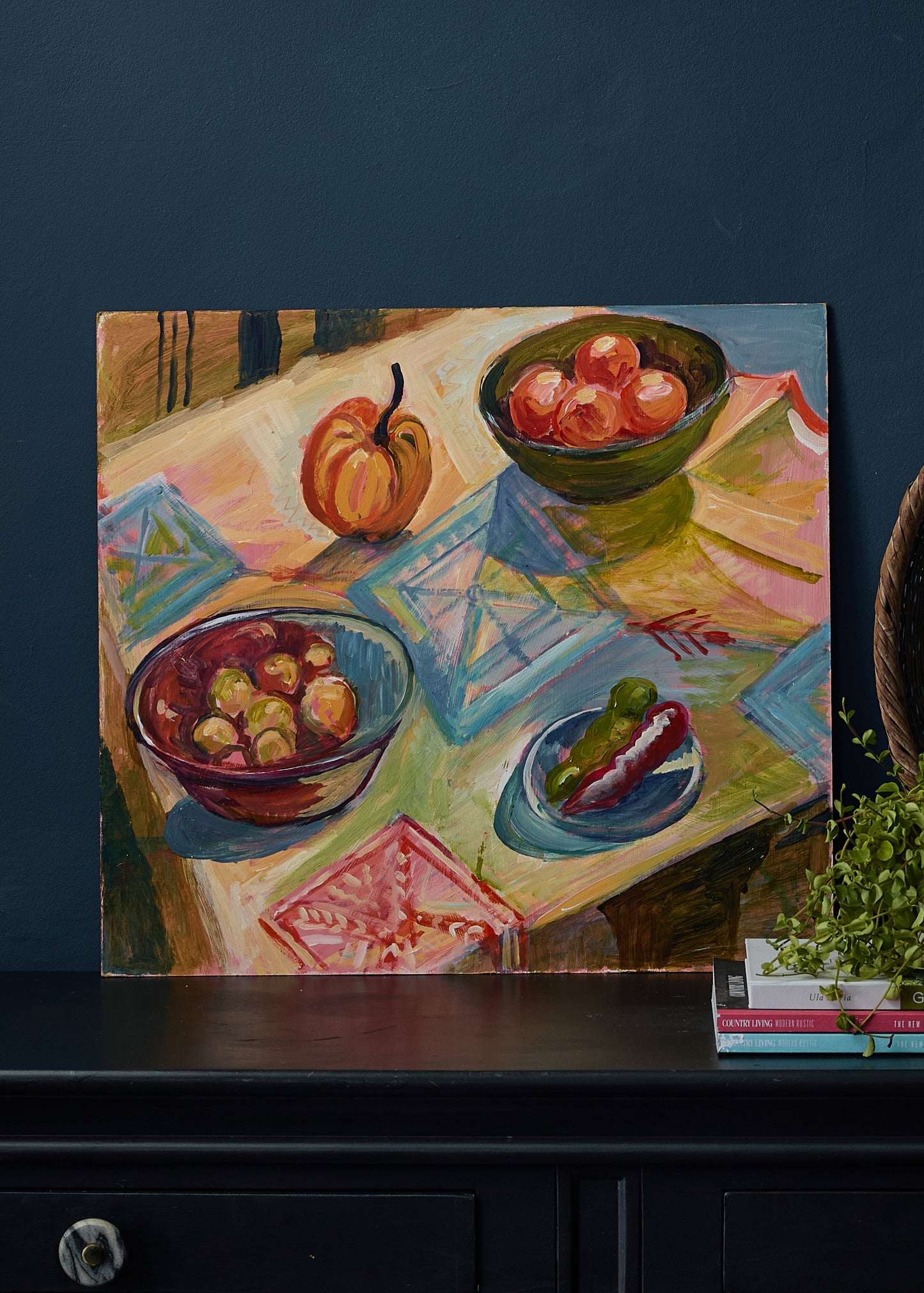 Large Still Life, Domestic Scene, Oil on board