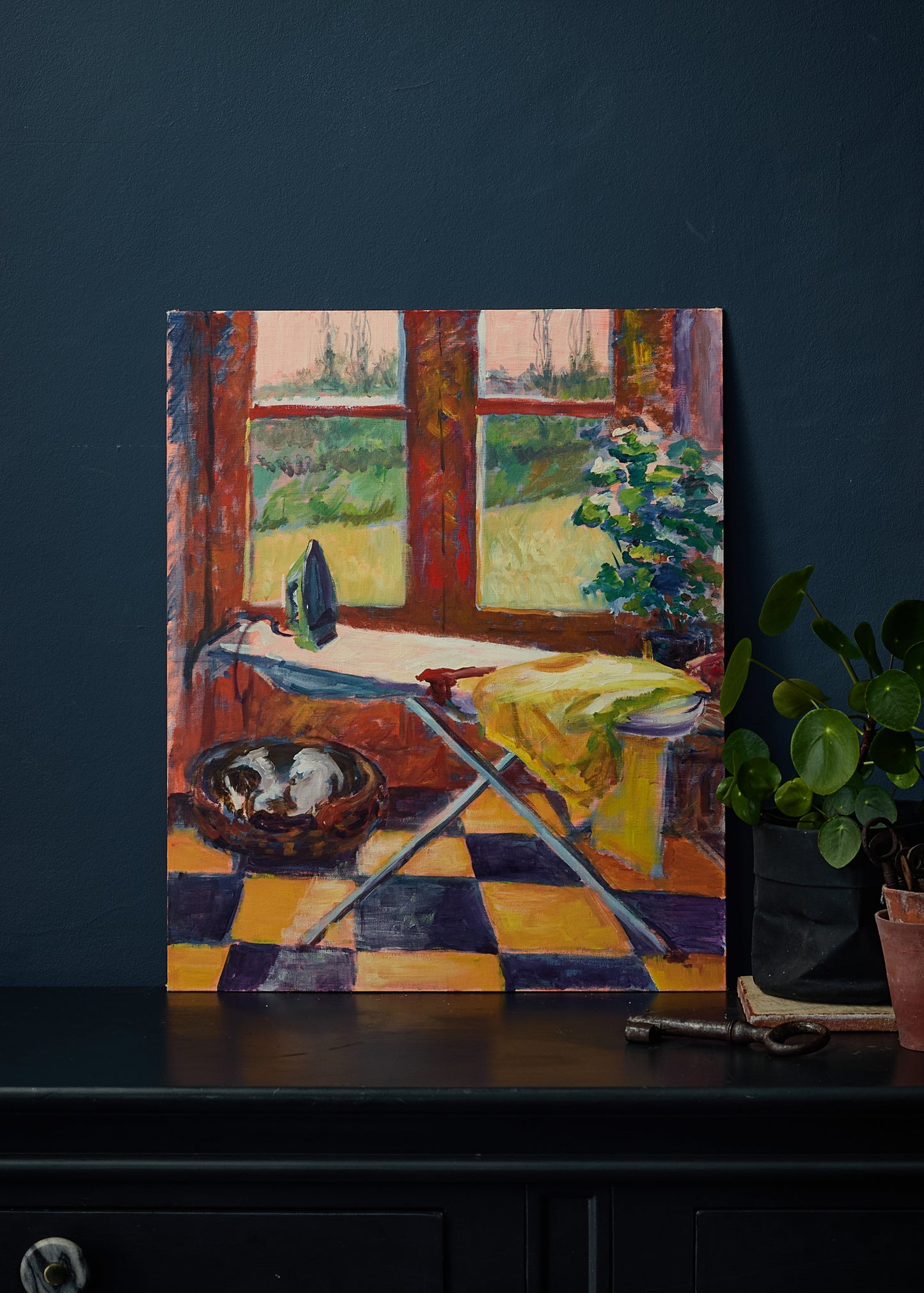 Still Life Domestic Scene with Dog,Oil on Board