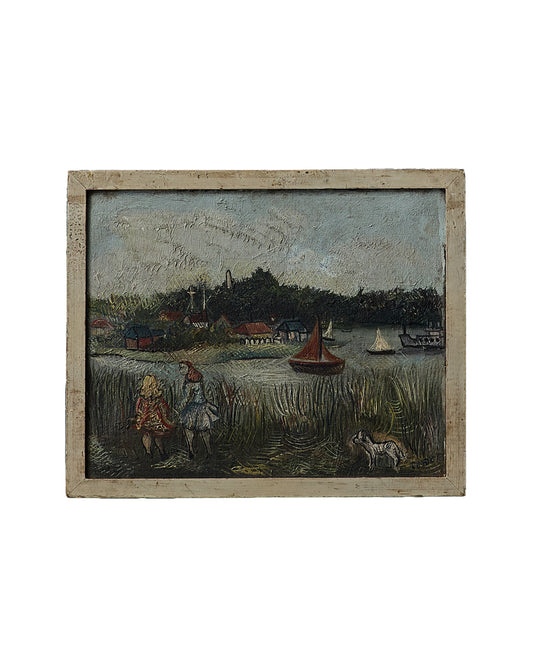 Signed Oil on Canvas Landscape featuring Sailing Boats